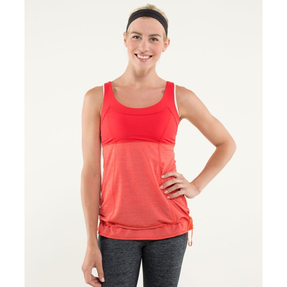 Lululemon Orange Athletic Tank Top‎ Ruched Drawstring Athletic Fitness